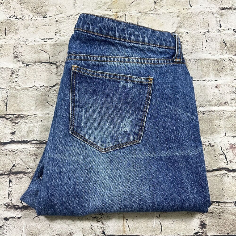 Gianni Bini‎ Jeans Womens Large Blue Distressed Straight Fit Denim Pants